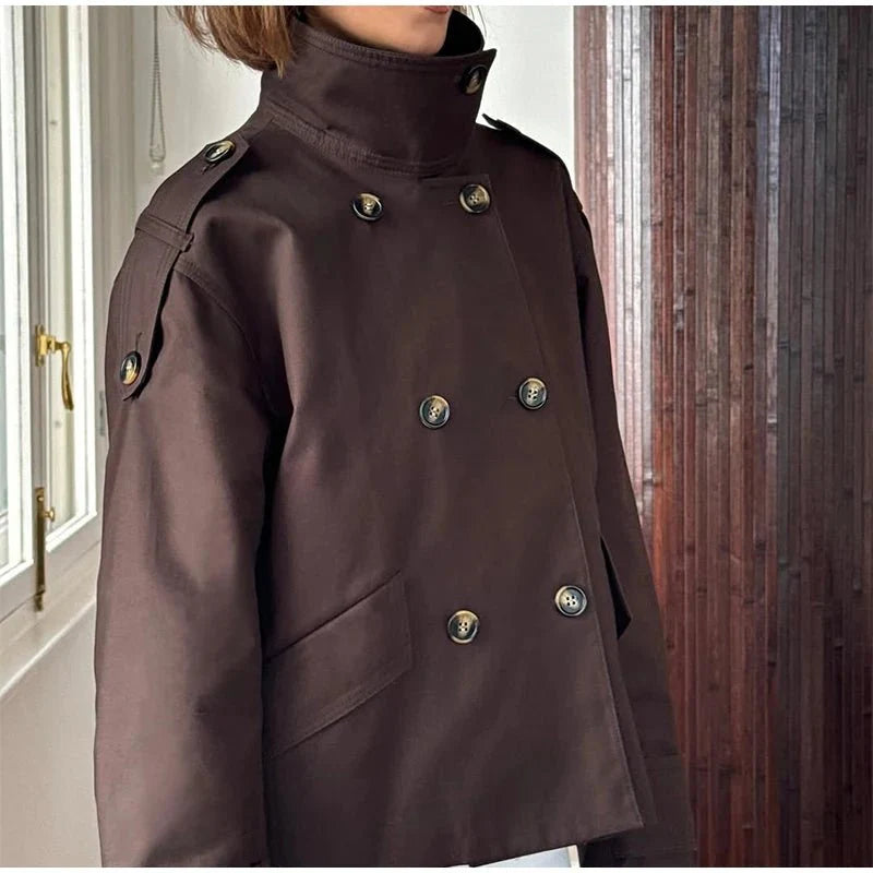 Brynn Stand Collar Cropped Trench Coat