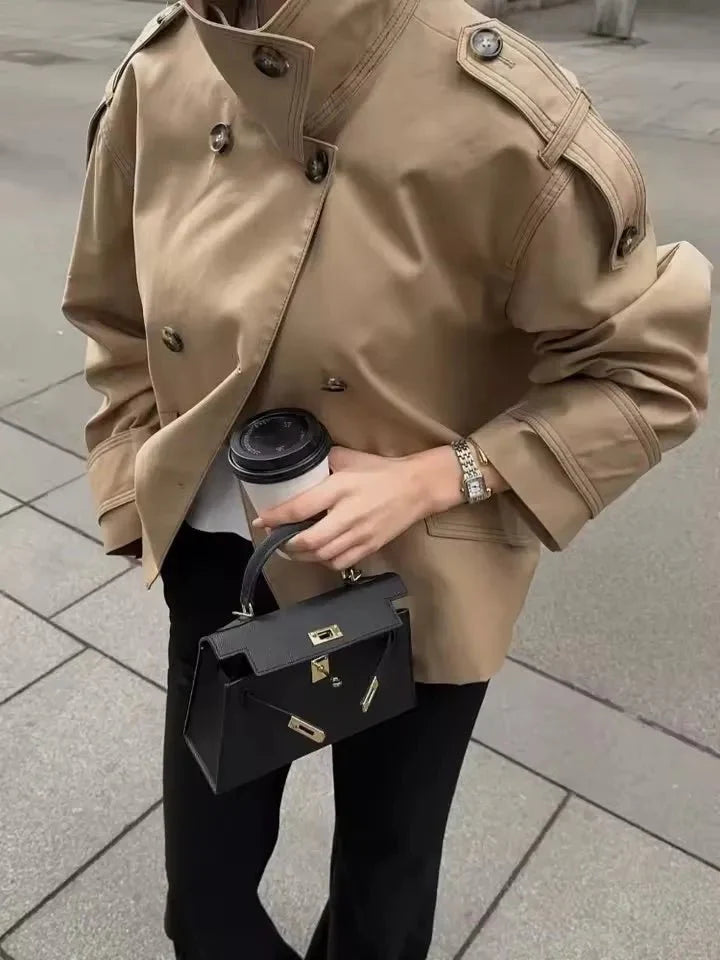 Brynn Stand Collar Cropped Trench Coat