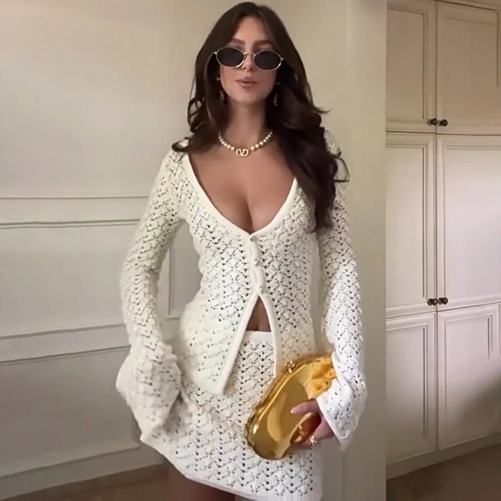 Cordelia gestricktes Cardigan-Rock-Set