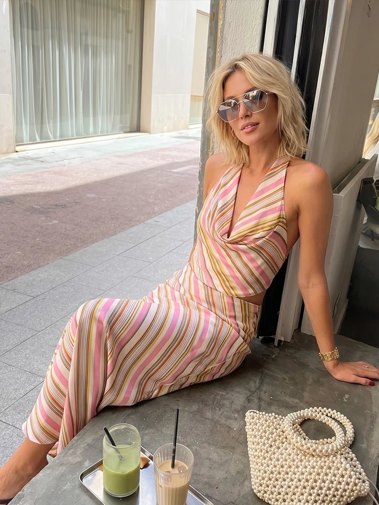 Marlowe Boho‑Streifen Satin Zweiteiler