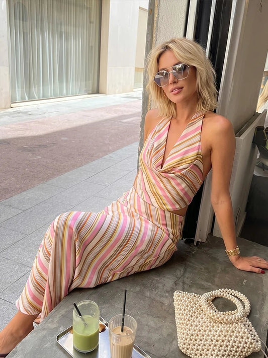 Marlowe Boho‑Streifen Satin Zweiteiler
