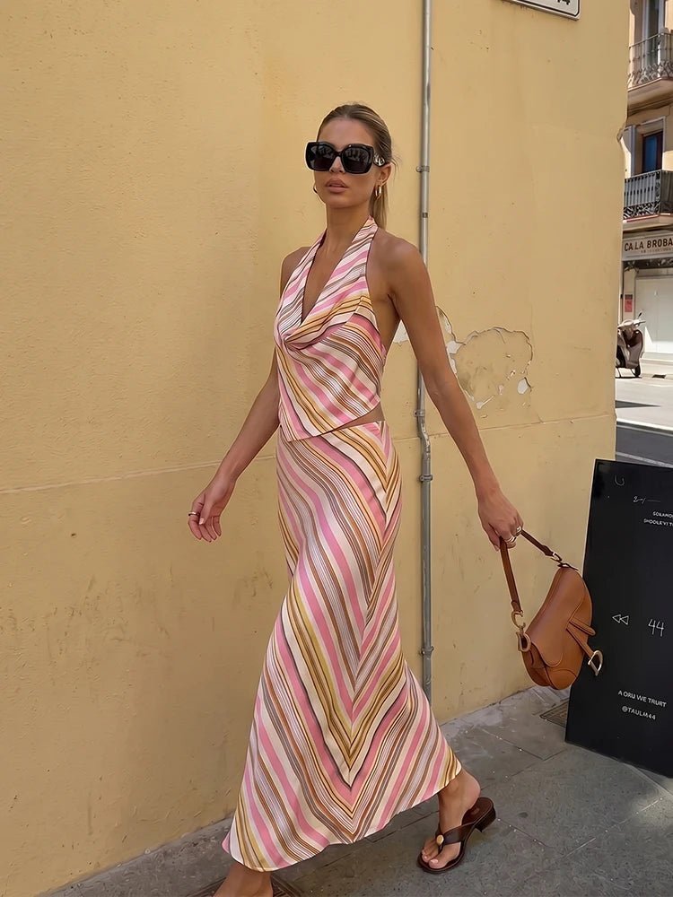 Marlowe Boho‑Streifen Satin Zweiteiler