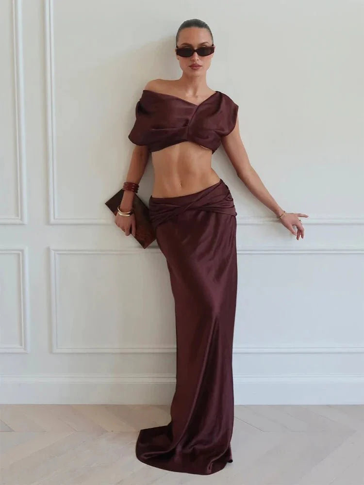 Miranda Satin Plissiertes Zweiteiler-Set