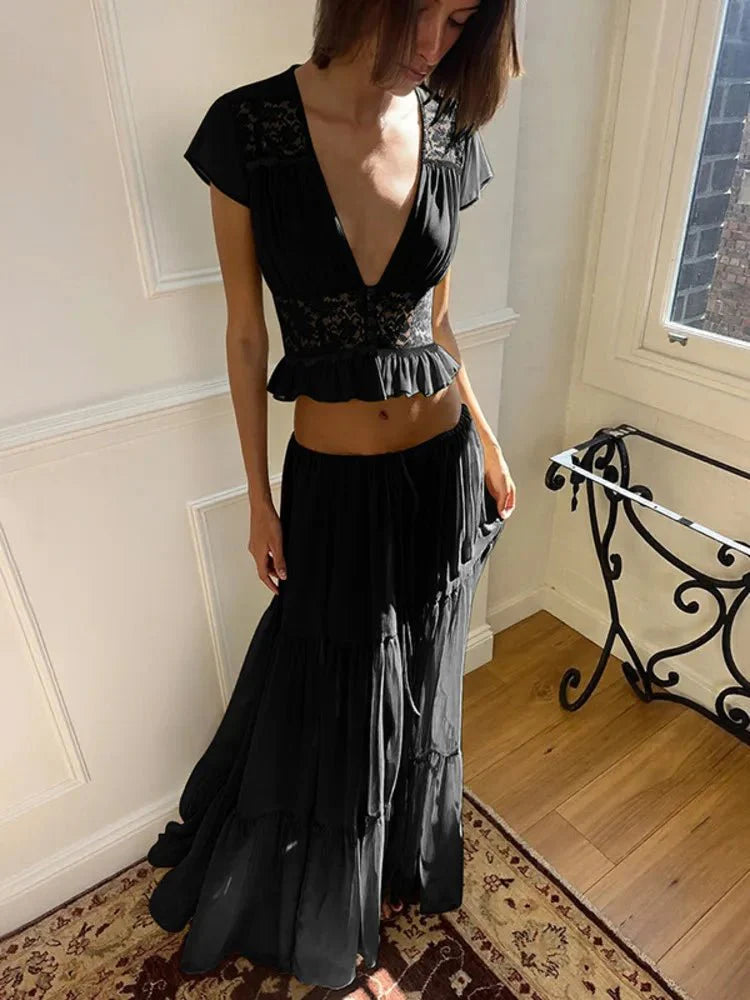 Nella Lace Chiffon Top & Skirt Set