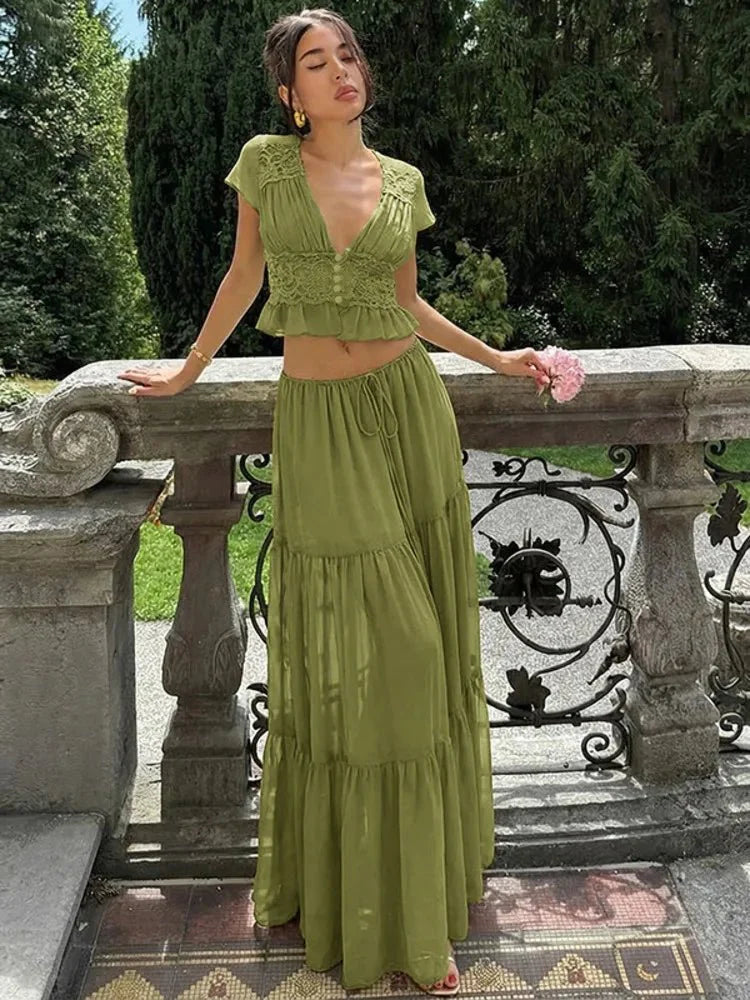 Nella Lace Chiffon Top & Skirt Set