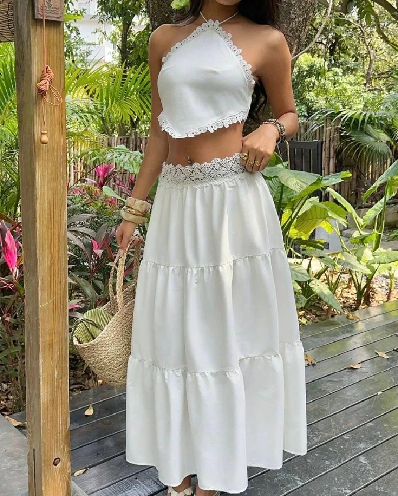Lena Spitzen-Halterneck-Lagenrock-Set