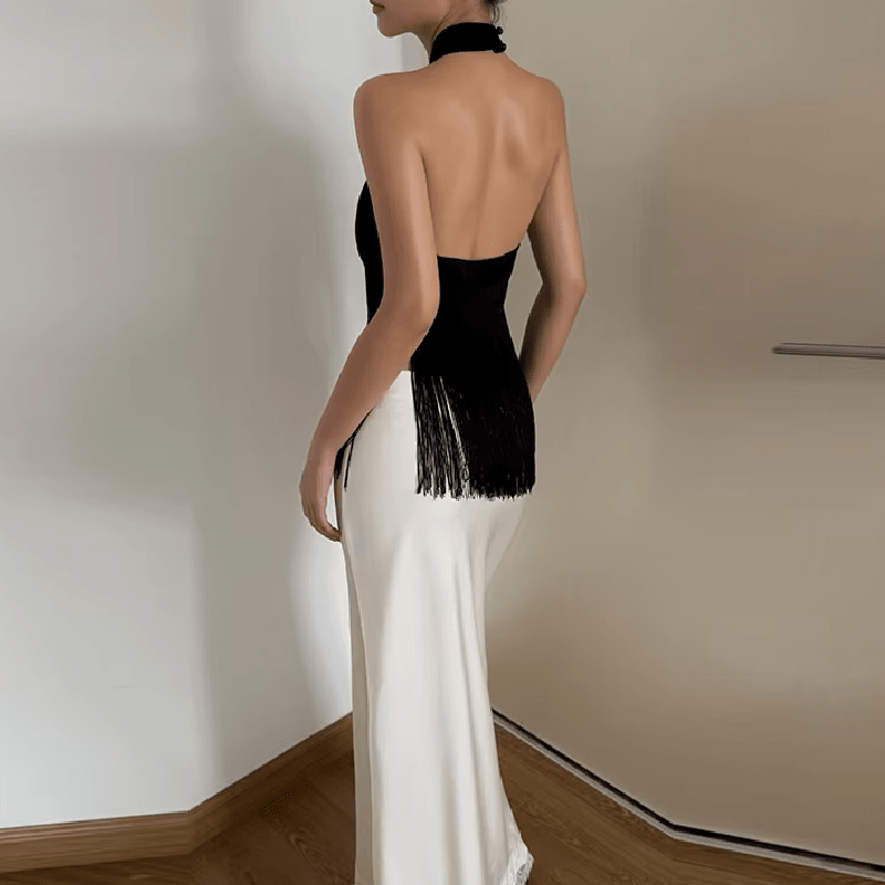 Gina Satin-Fransen-Haltertop