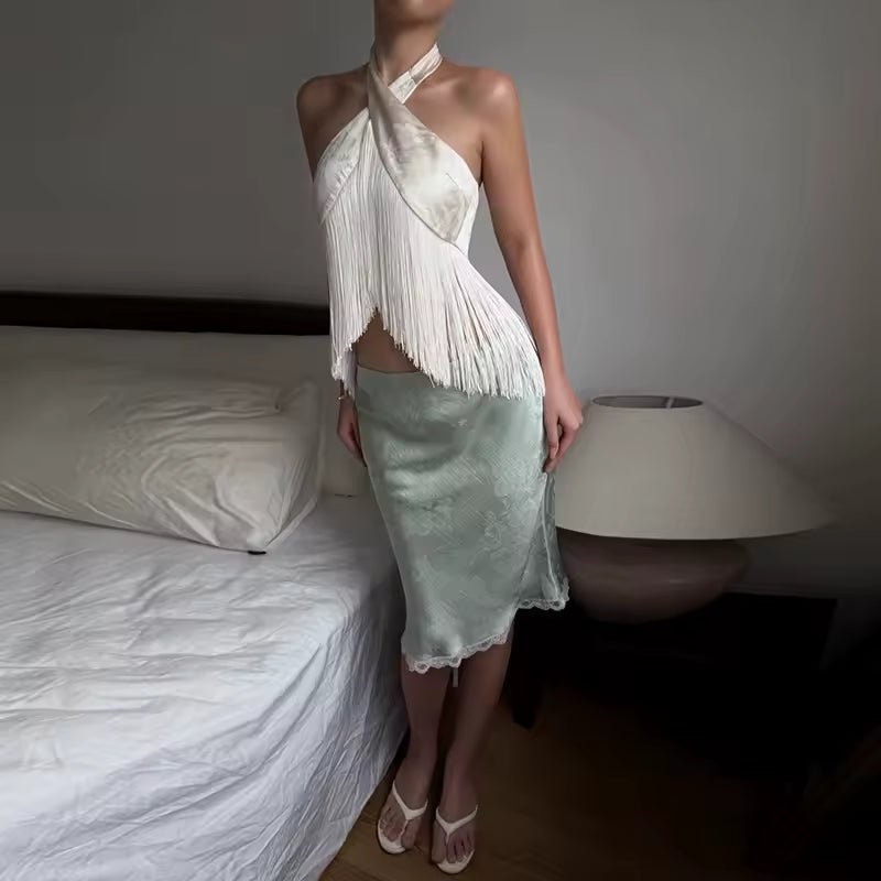 Gina Satin-Fransen-Haltertop