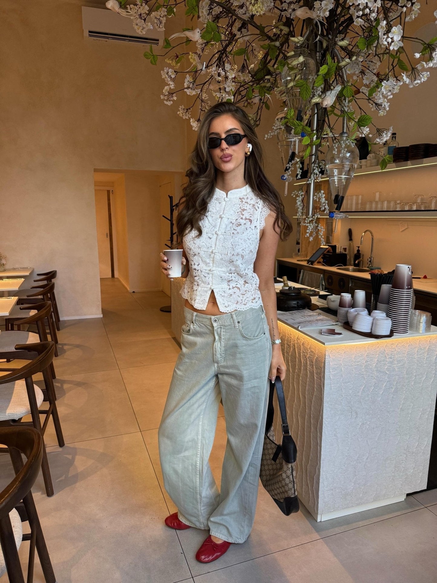 Helen Mandarin Lace Top