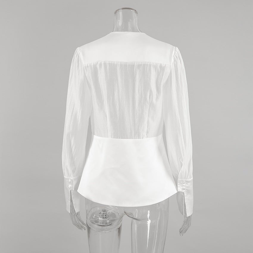 Lydia Deep Neck transparente Blusenhemd mit Knöpfen