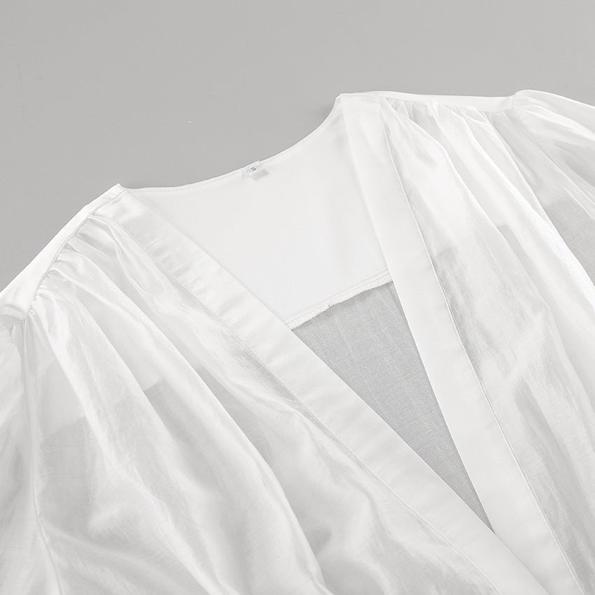 Lydia Deep Neck transparente Blusenhemd mit Knöpfen