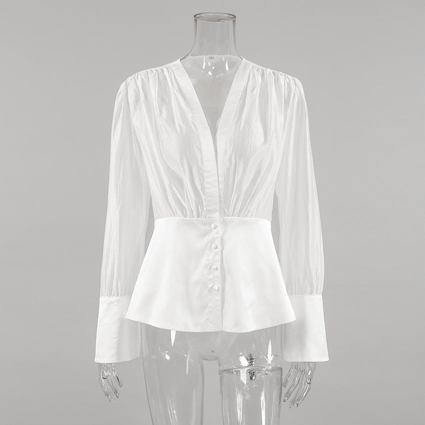 Lydia Deep Neck transparente Blusenhemd mit Knöpfen