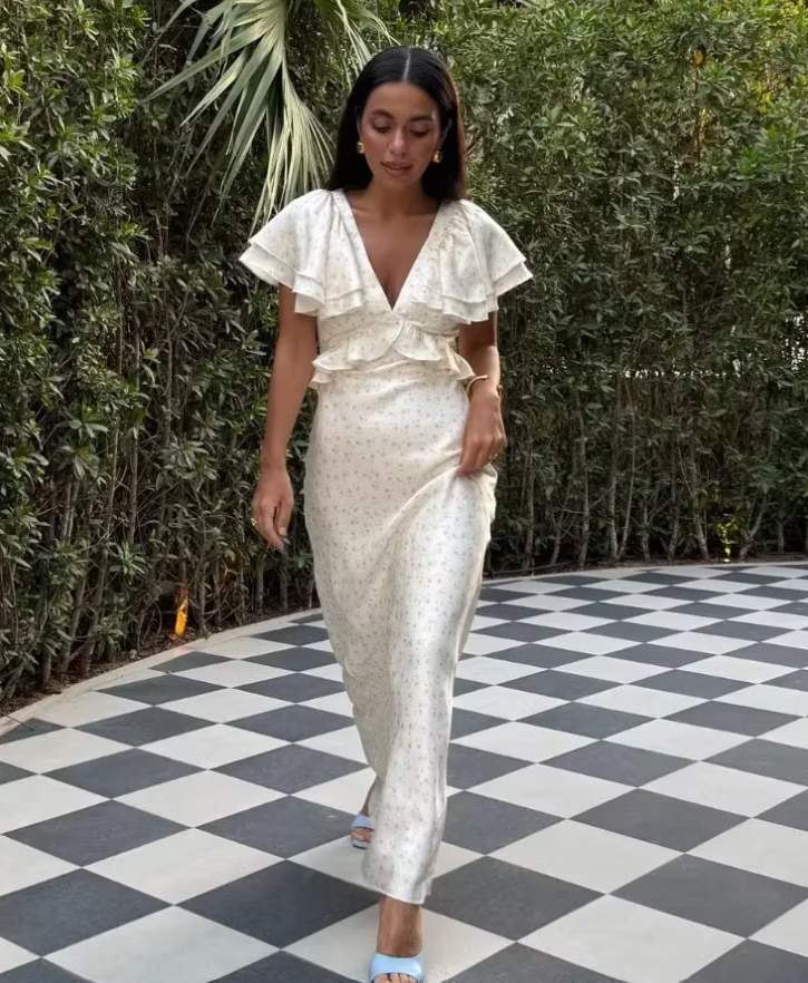 Sophia Rüschenärmel Midi-Kleid