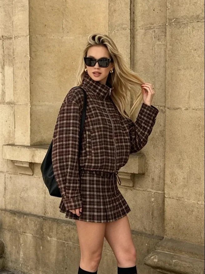 ZEYA - Tessa Checked Jacket & Mini Skirt Set