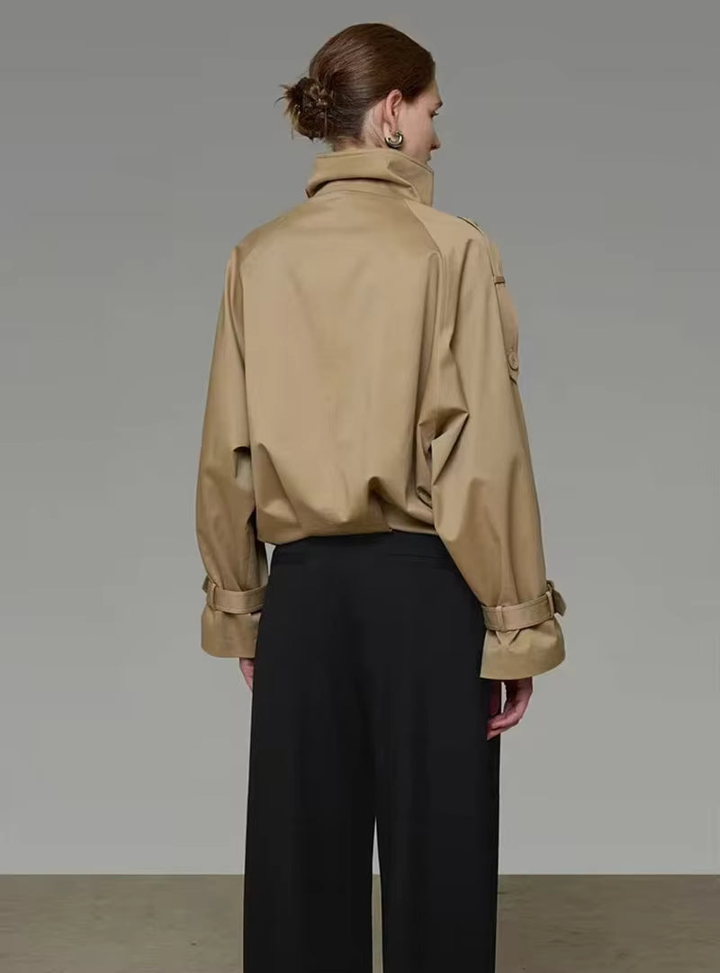 Natalie High Funnel Neck Cropped Trench Jacket