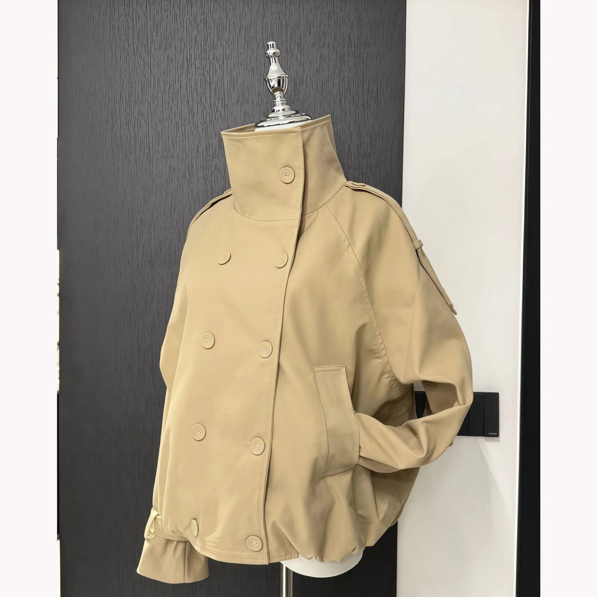 Natalie High Funnel Neck Cropped Trench Jacket