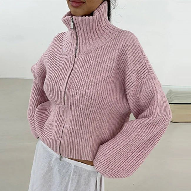 Hanna Strickjacke mit hohem Kragen und Reißverschluss