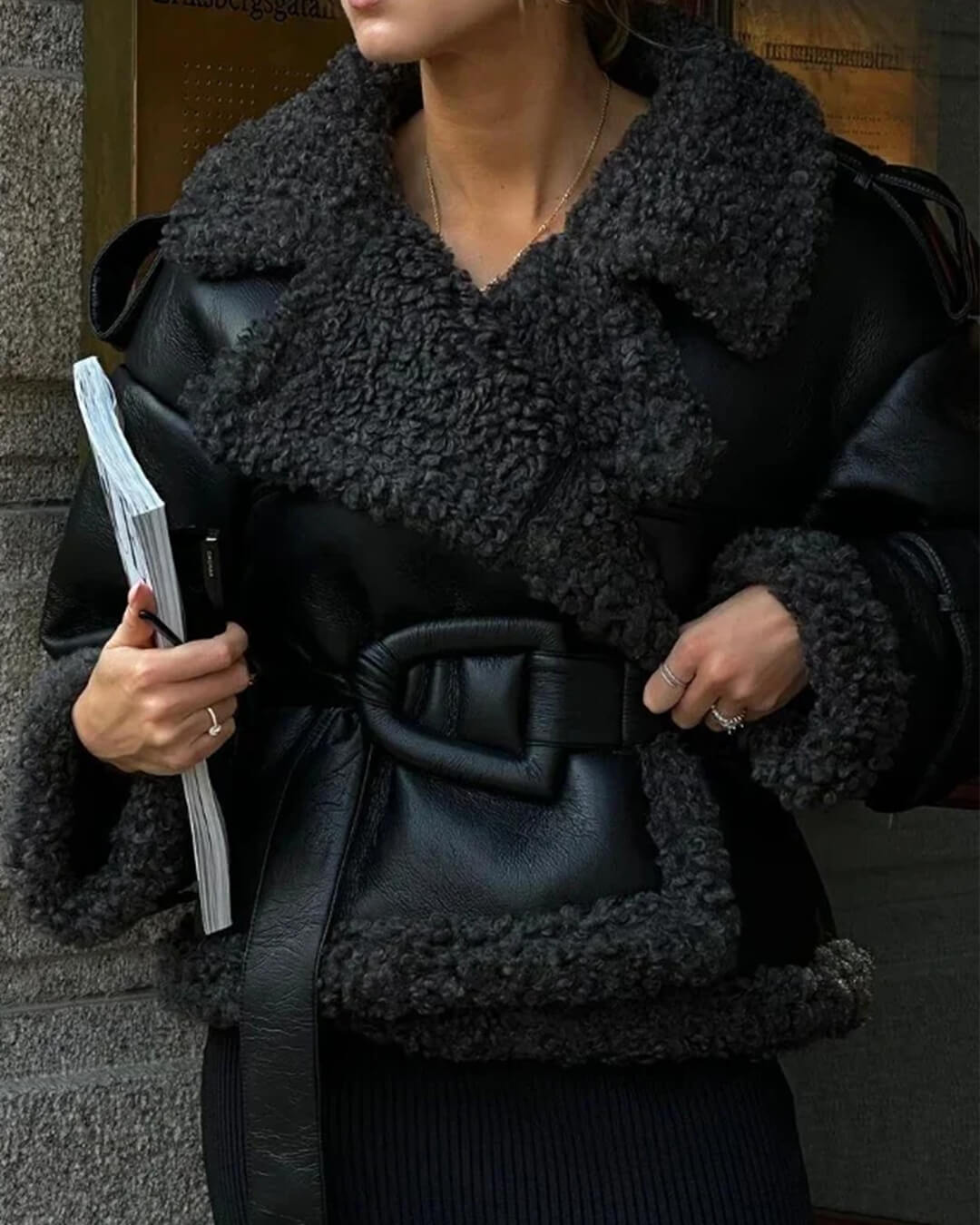 ZEYA - Alessia Short Belted Faux Leather Jacket