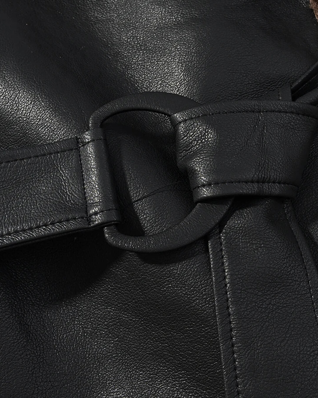 ZEYA - Alessia Short Belted Faux Leather Jacket