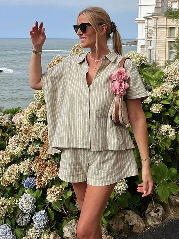 ZEYA - Alexis Boxy Striped Shirt Short Set