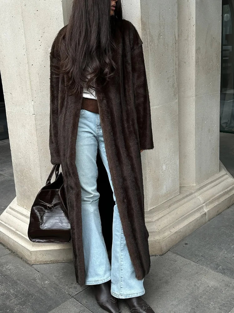 ZEYA - Alicia Faux Fur Maxi Coat with Belt
