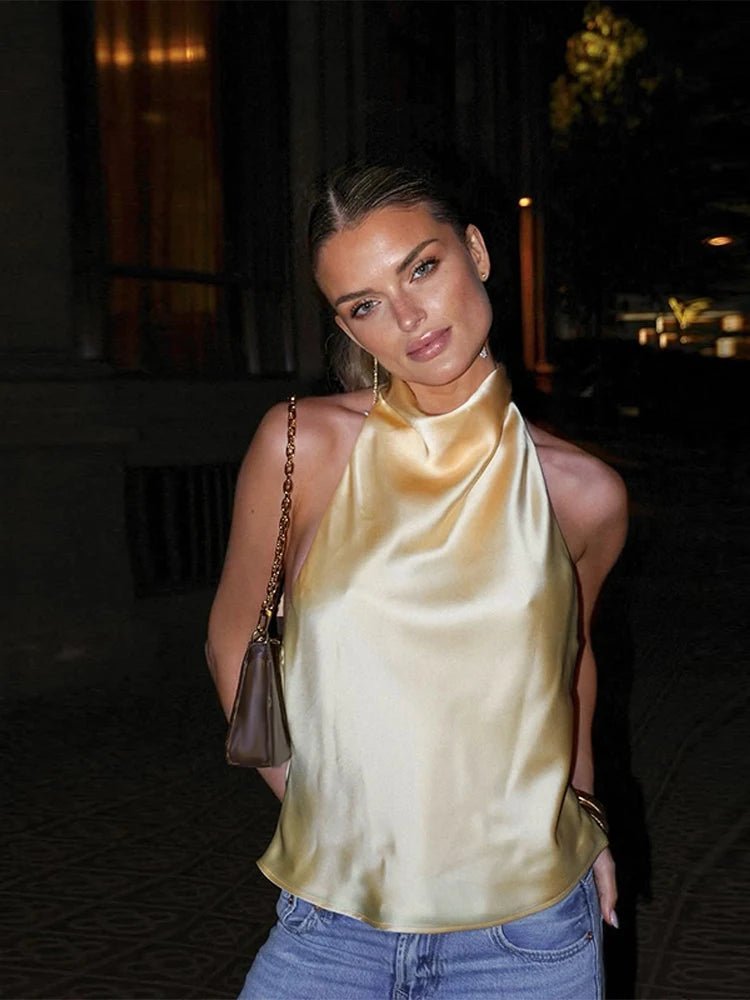 ZEYA - Allison Halter Backless Satin Top