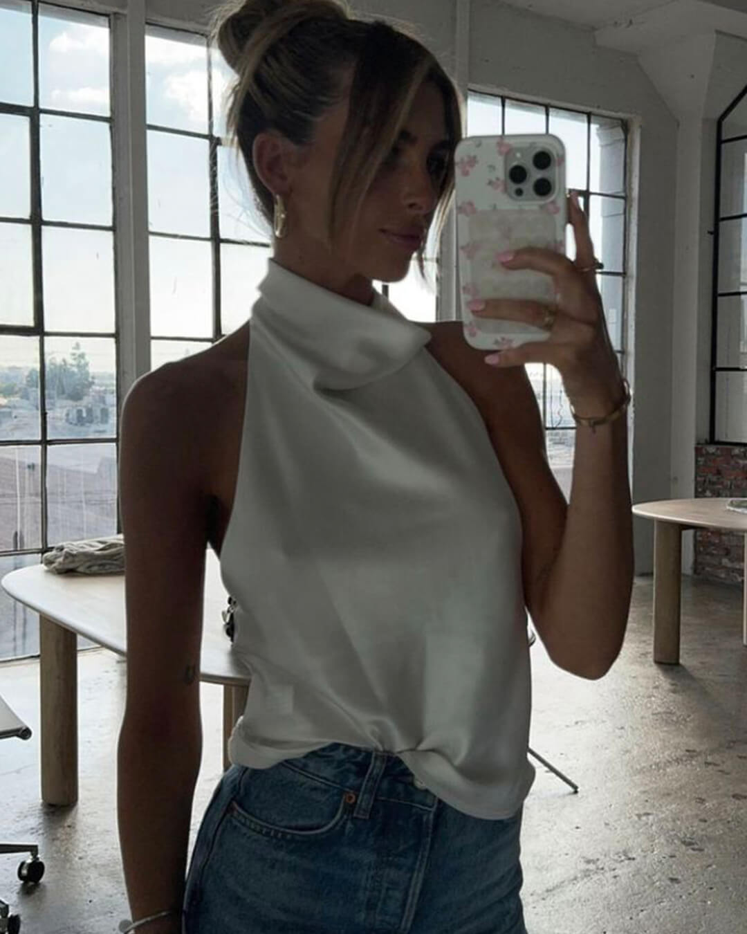 ZEYA - Allison Halter Backless Satin Top