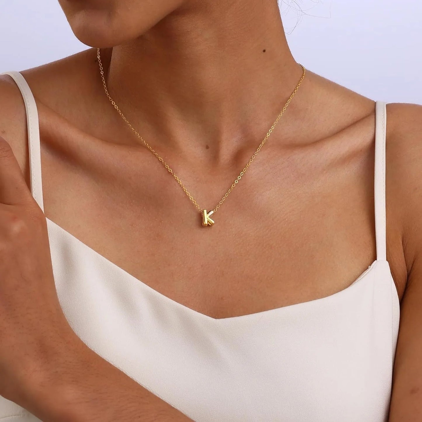 ZEYA - Alouette Gold Initial Necklace - Dainty 3D Bubble Name Jewelry for Women