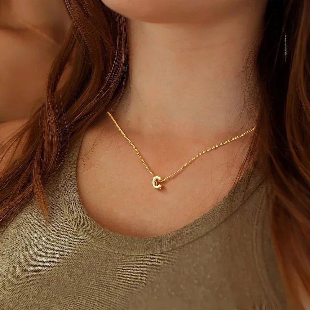 ZEYA - Alouette Gold Initial Necklace - Dainty 3D Bubble Name Jewelry for Women
