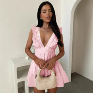Amelia V-Ausschnitt Rüsche ærmelos Kleid