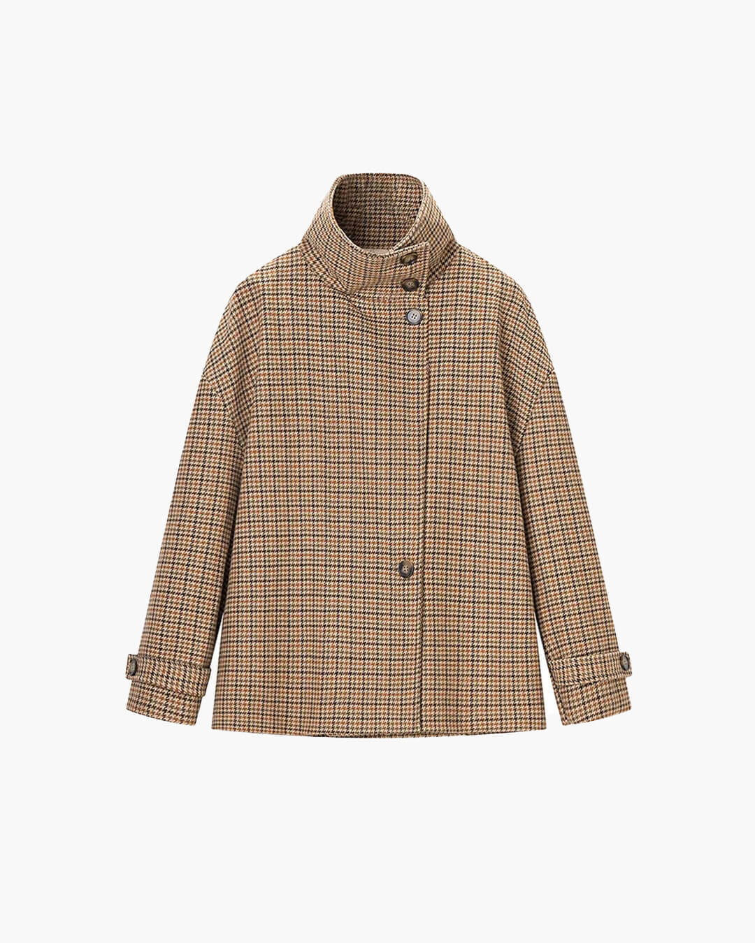 ZEYA - Amy Funnel Neck Houndstooth Short Jacket