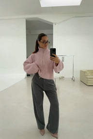 Angela Oversized Gerippter Zip-Up Pullover