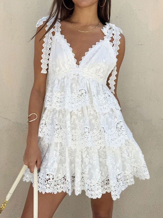 ZEYA - Arianna V - Neck Tiered Lace Mini Dress