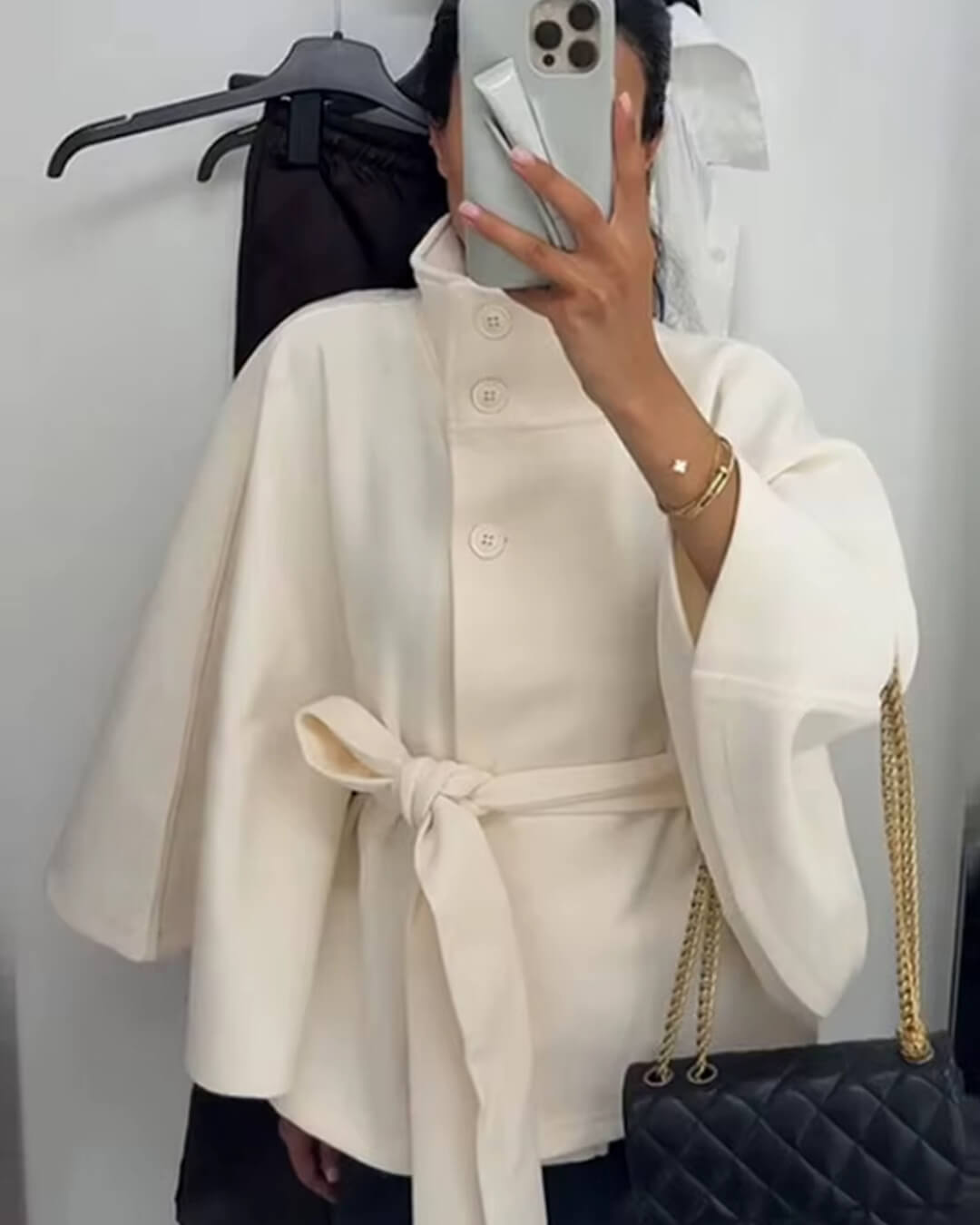 ZEYA - Arianne Elegant High - Neck Belted Cape Jacket