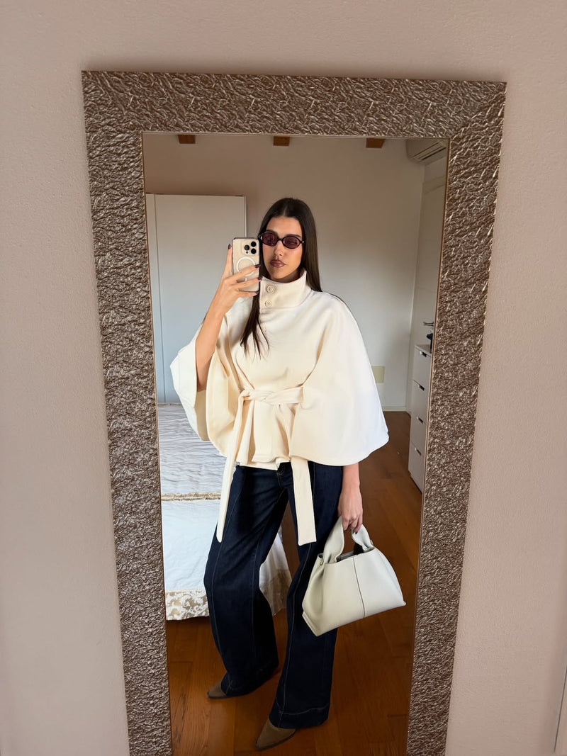 ZEYA - Arianne Elegant High - Neck Belted Cape Jacket