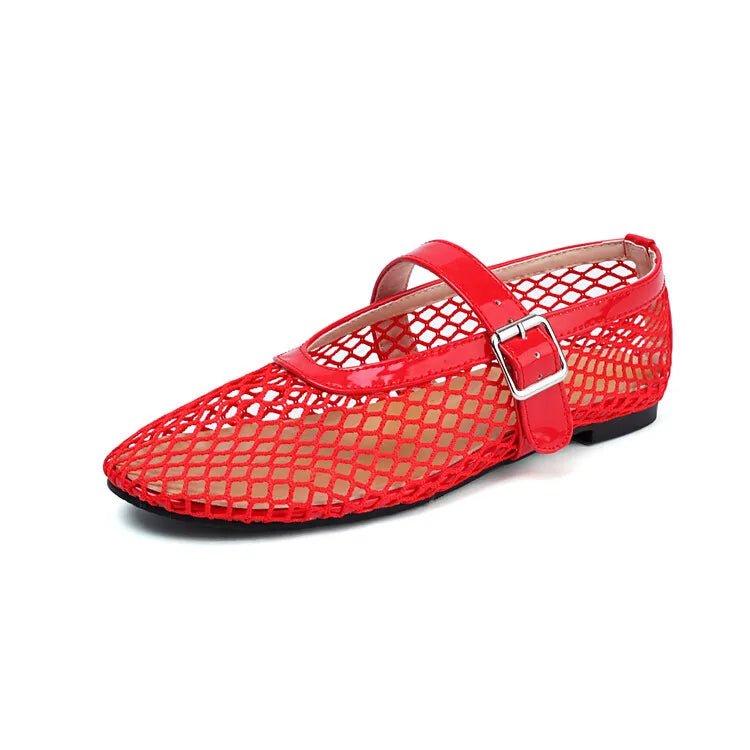 ZEYA - Beatrice Buckled Mesh Ballet Flats
