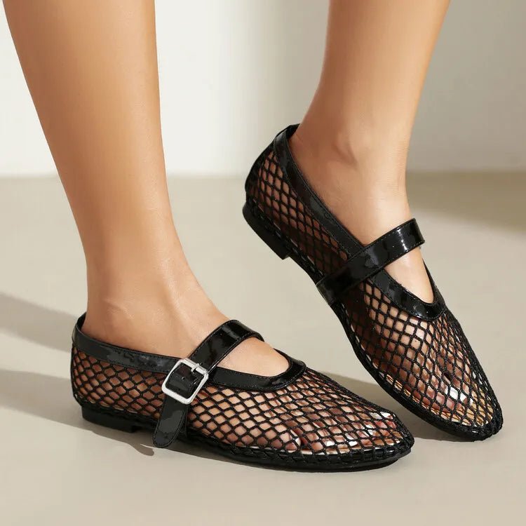 ZEYA - Beatrice Buckled Mesh Ballet Flats