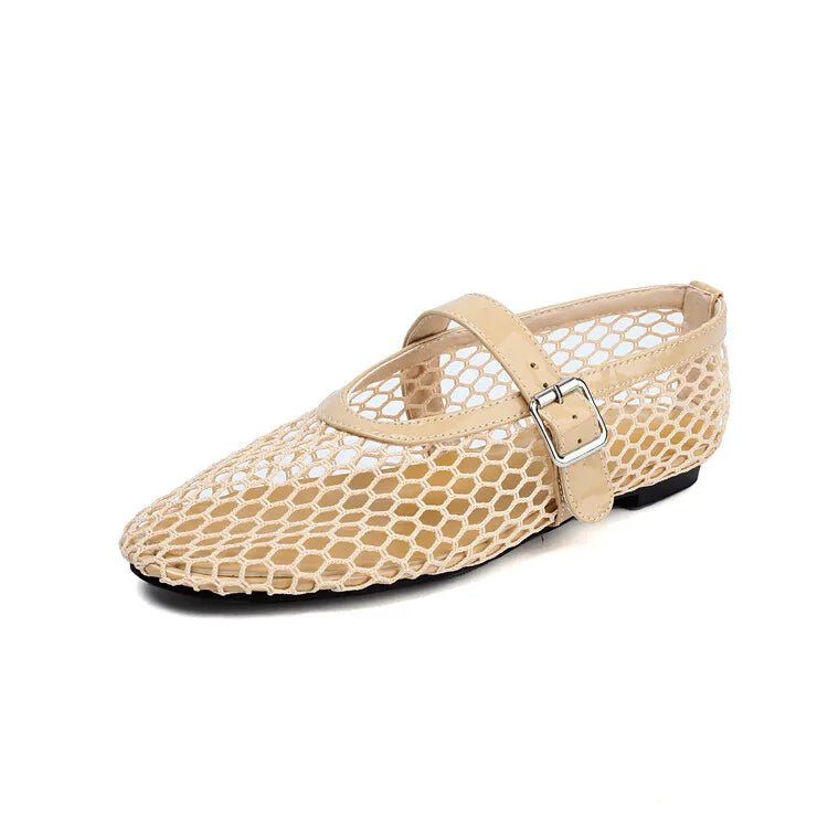ZEYA - Beatrice Buckled Mesh Ballet Flats