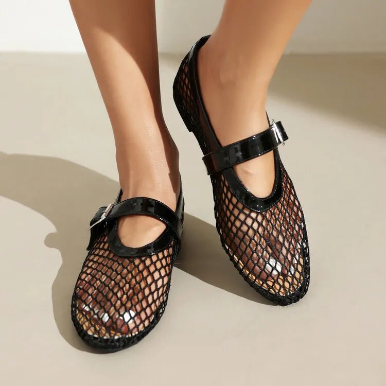 ZEYA - Beatrice Buckled Mesh Ballet Flats