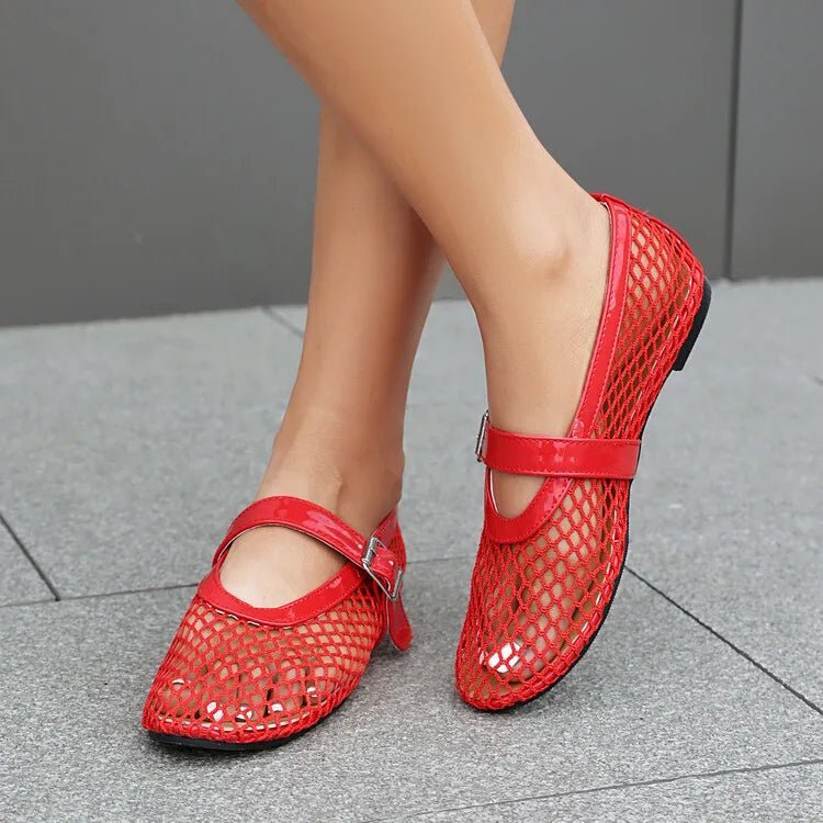 ZEYA - Beatrice Buckled Mesh Ballet Flats