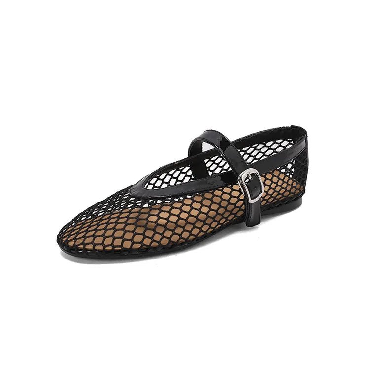 ZEYA - Beatrice Buckled Mesh Ballet Flats