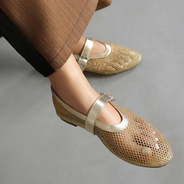 ZEYA - Beatrice Buckled Mesh Ballet Flats