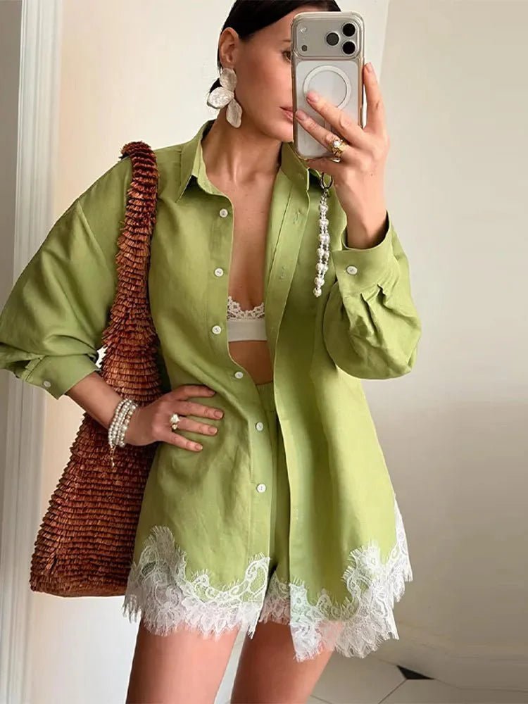ZEYA - Bianca Lace Patchwork Beach Shirt Set