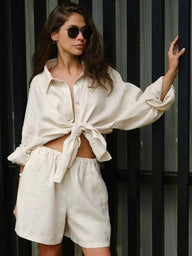 Adisa Lapel Lantern Sleeve Shorts Set