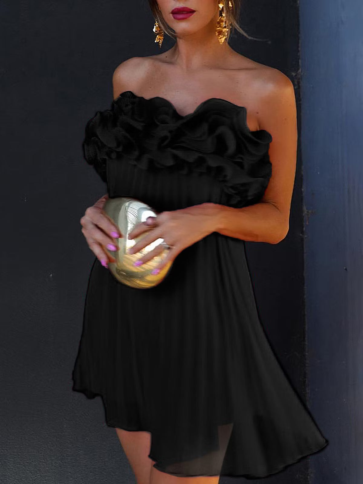 Bianca Mesh Rosetten plissiertes Tube-Kleid