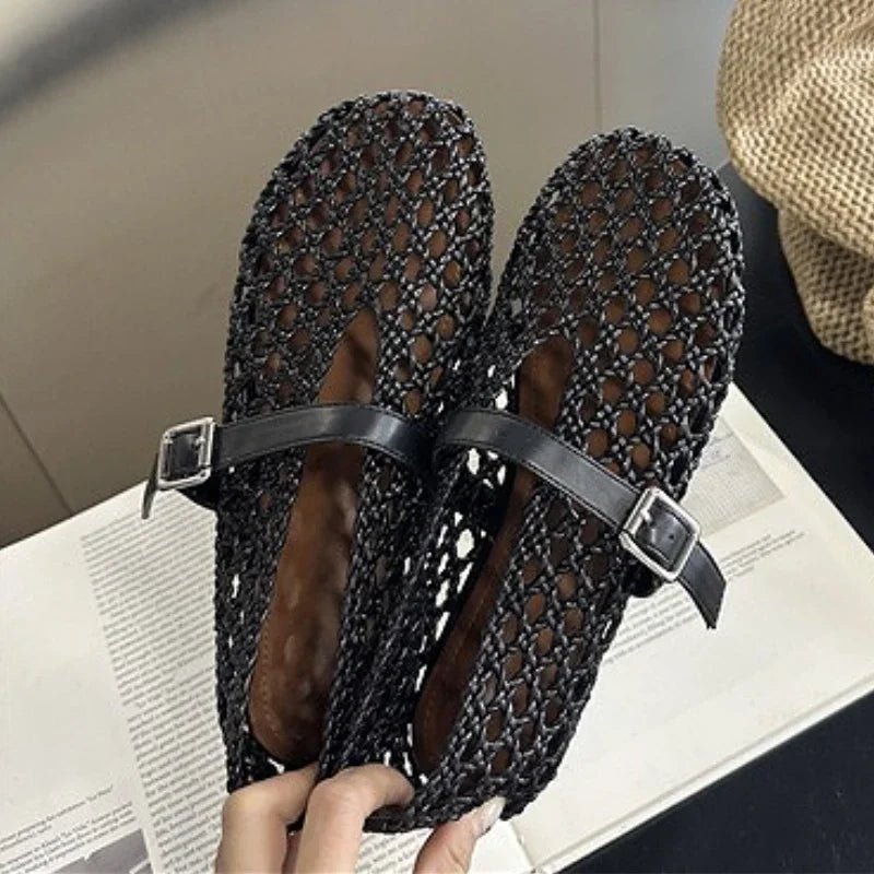 ZEYA - Bianca Woven Hollow Flat Sandals