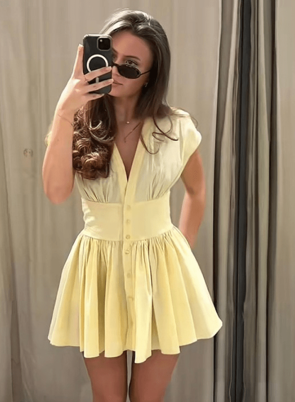 ZEYA - Brynn Pleated Button - Front Mini Dress