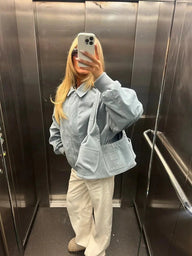 Camille Babyblau Kunstwildleder Bomberjacke