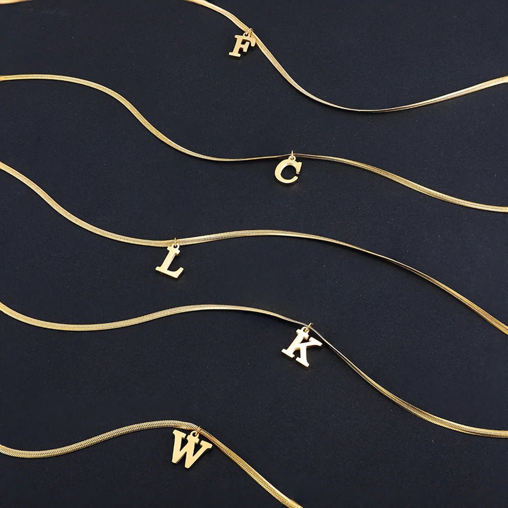 ZEYA - Capriana Inital Necklace - Gold Initial Necklace with A - Z Alphabet Pendant & Elegant Snake Chain