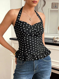 Carmina Polka Dot Neckholder Rüschen Crop Top